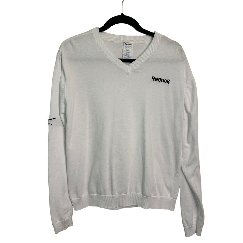 Reebok V Neck Knit‎ Sweater Womens Golf Tennis Top Sz Med Preppy Top Tenniscore